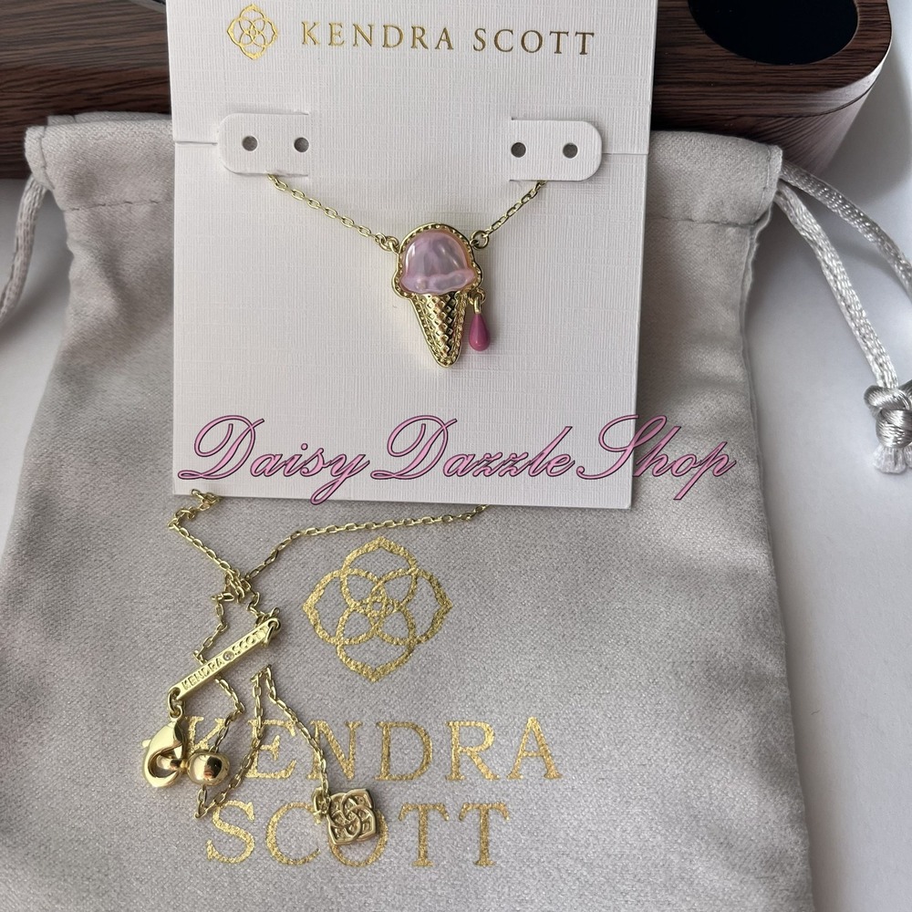 ✨New Kendra Scott Ice Cream Short Pendant Gold plated Necklace Pink🍦 - Picture 3 of 5